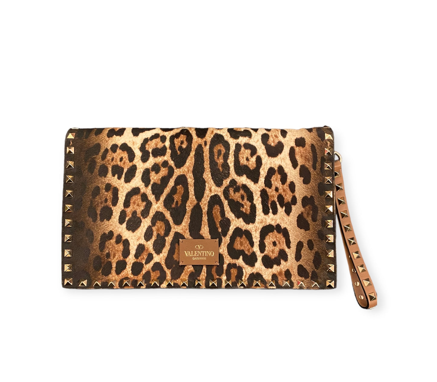 VALENTINO Leopard Print Rockstud Clutch Bag