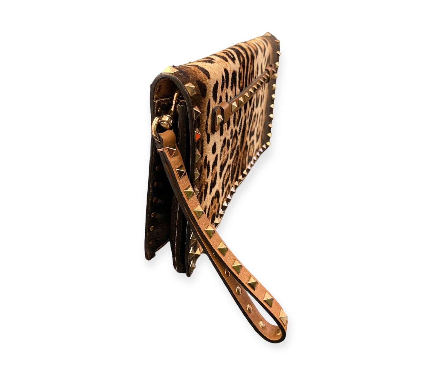 VALENTINO Leopard Print Rockstud Clutch Bag