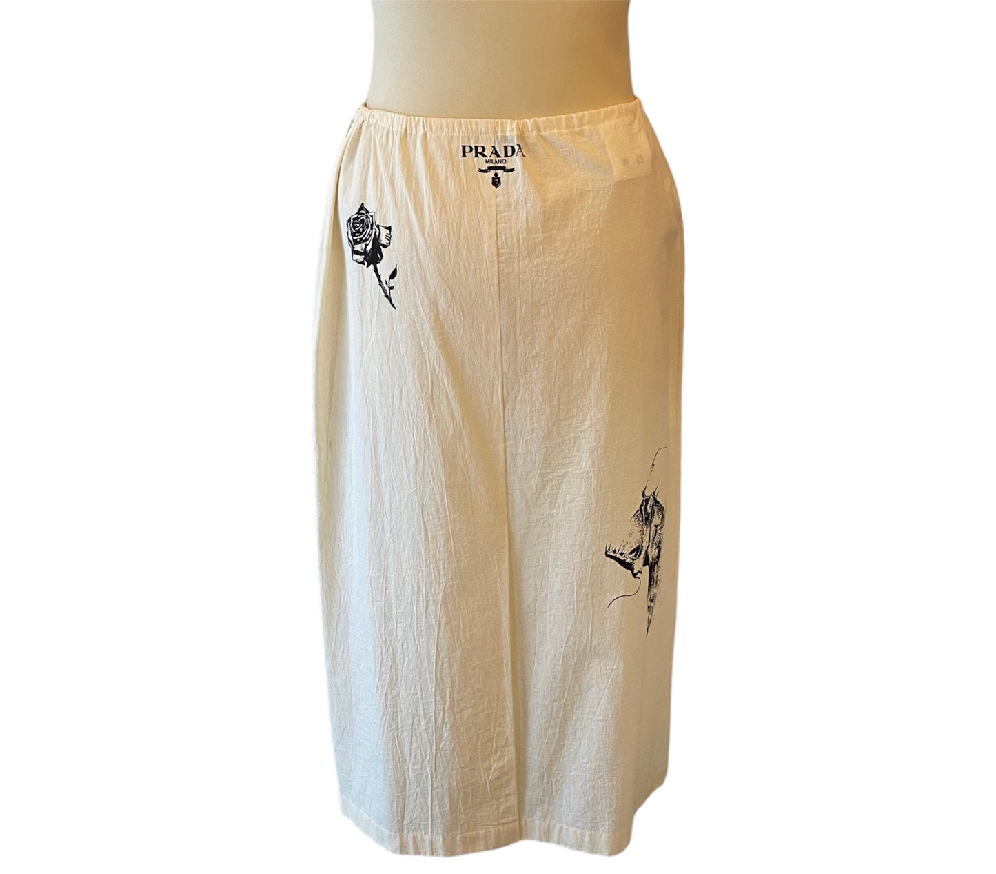 PRADA Symbols-Print Midi Skirt Size It 40 Eu 36