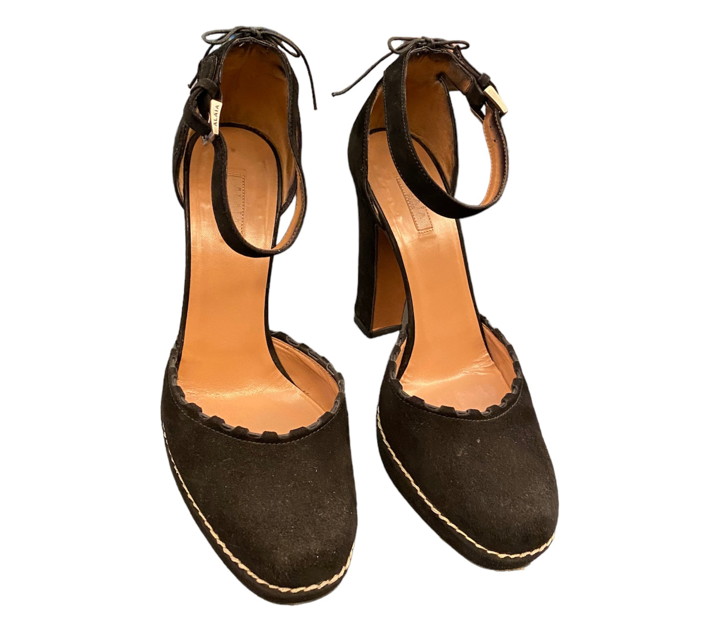 ALAÏA Black Suede Platform Pumps Size 38