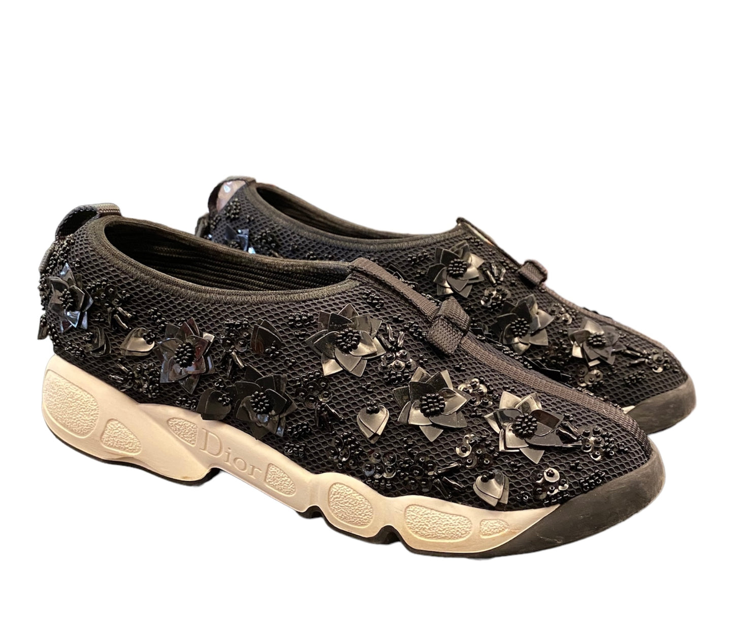 CHRISTIAN DIOR Black Mesh Fusion Flowers Embellished Sneakers Size 36