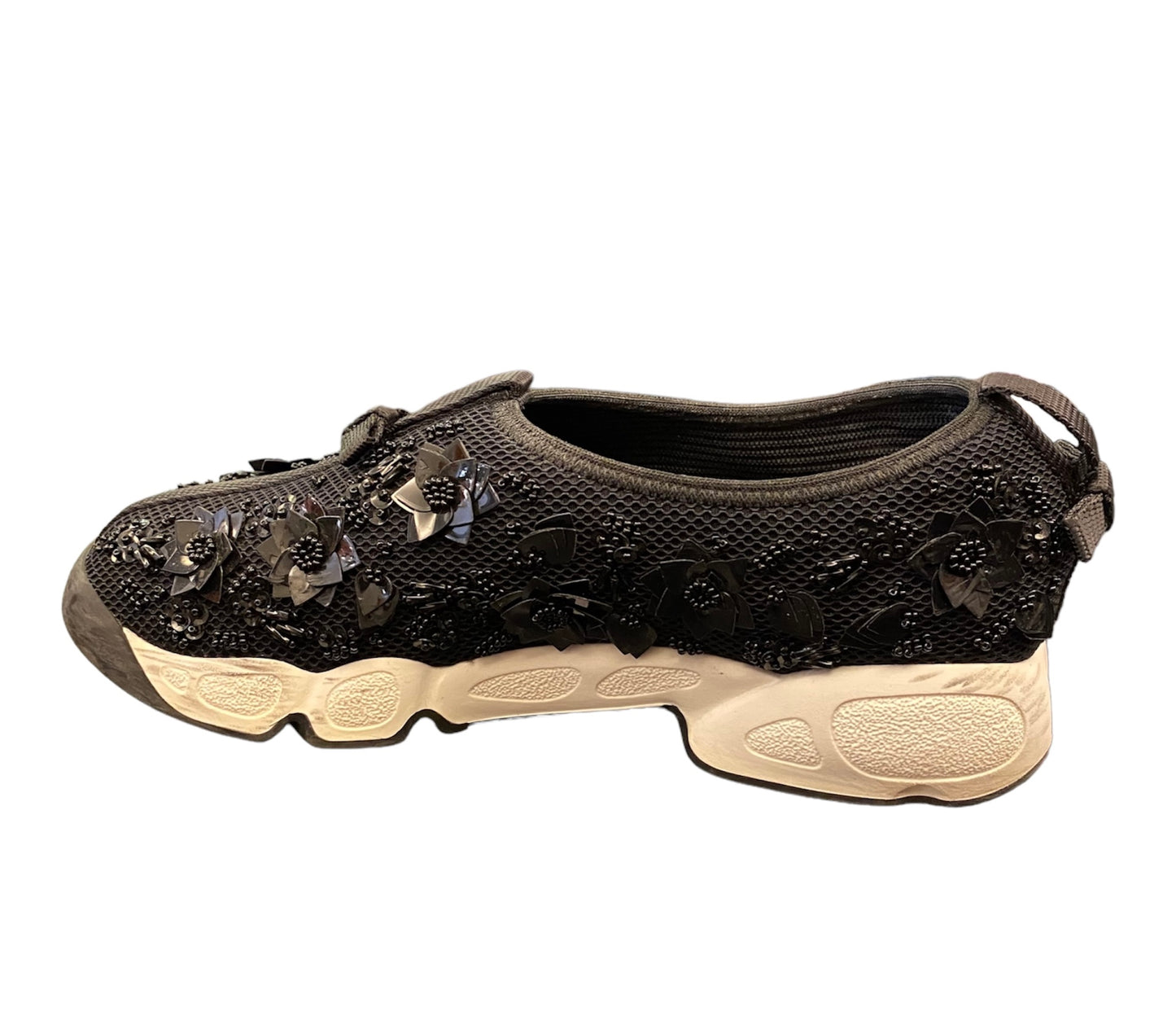 CHRISTIAN DIOR Black Mesh Fusion Flowers Embellished Sneakers Size 36