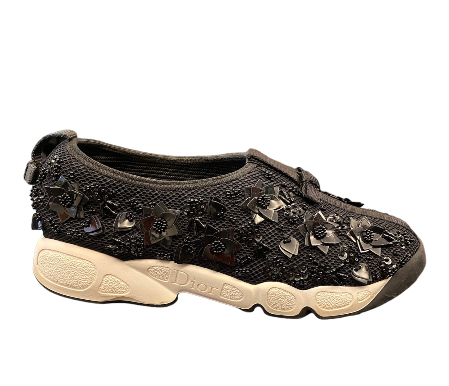 CHRISTIAN DIOR Black Mesh Fusion Flowers Embellished Sneakers Size 36