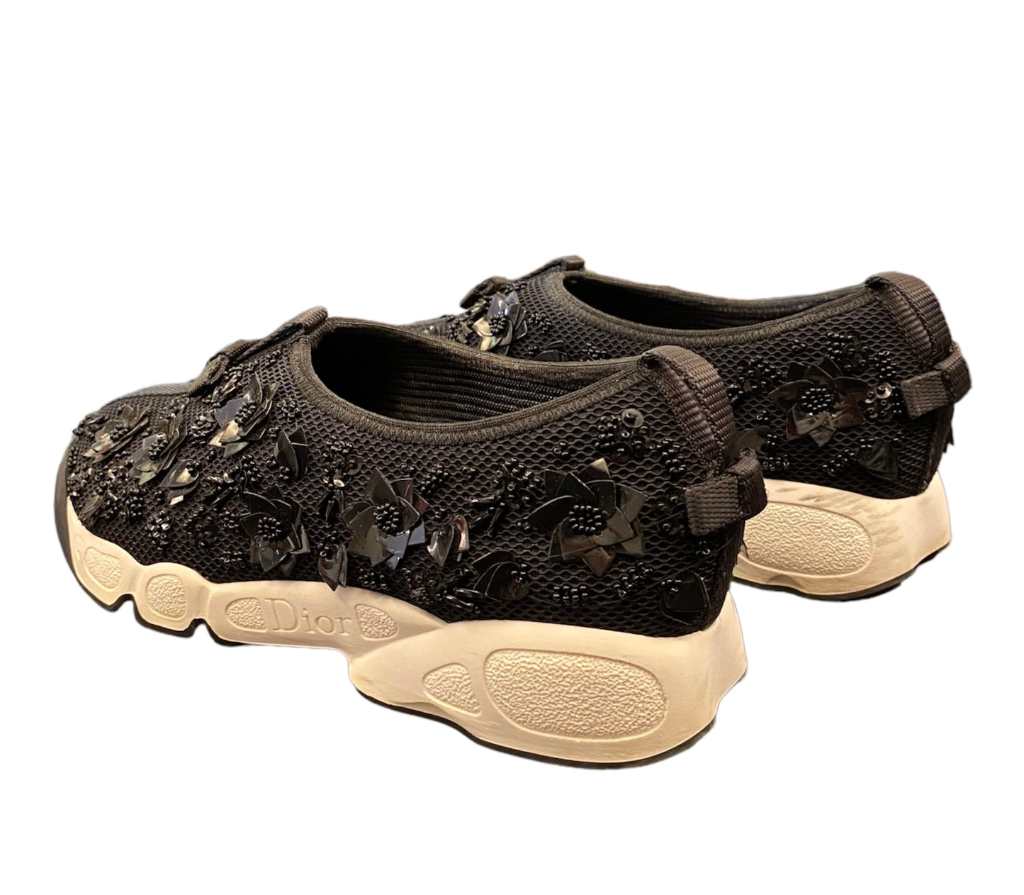 CHRISTIAN DIOR Black Mesh Fusion Flowers Embellished Sneakers Size 36