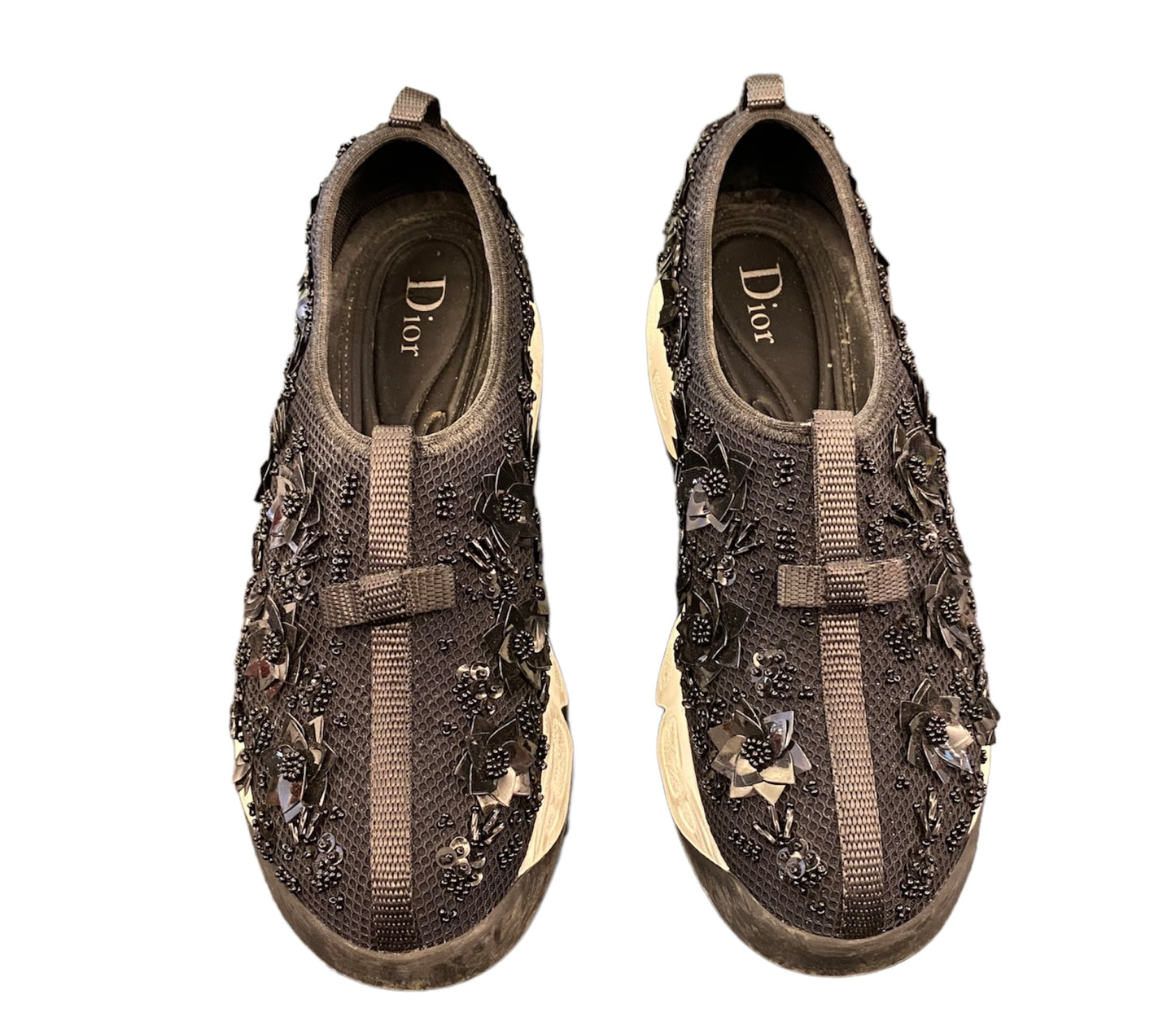 CHRISTIAN DIOR Black Mesh Fusion Flowers Embellished Sneakers Size 36