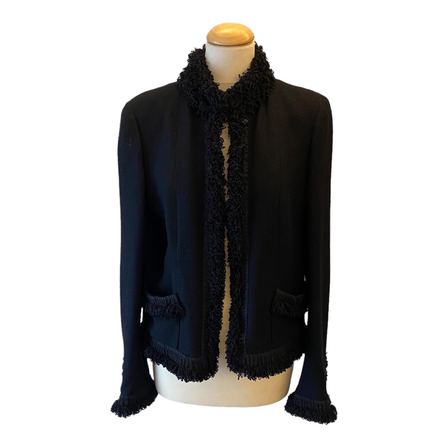 CHANEL Wool Black Jacket Size Fr 44 Eu 42