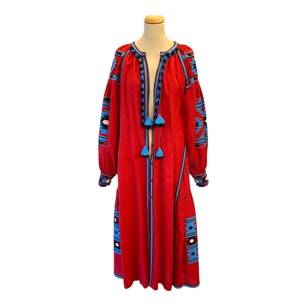 VITA KIN Red Linen Embroidered Dress Size S/M