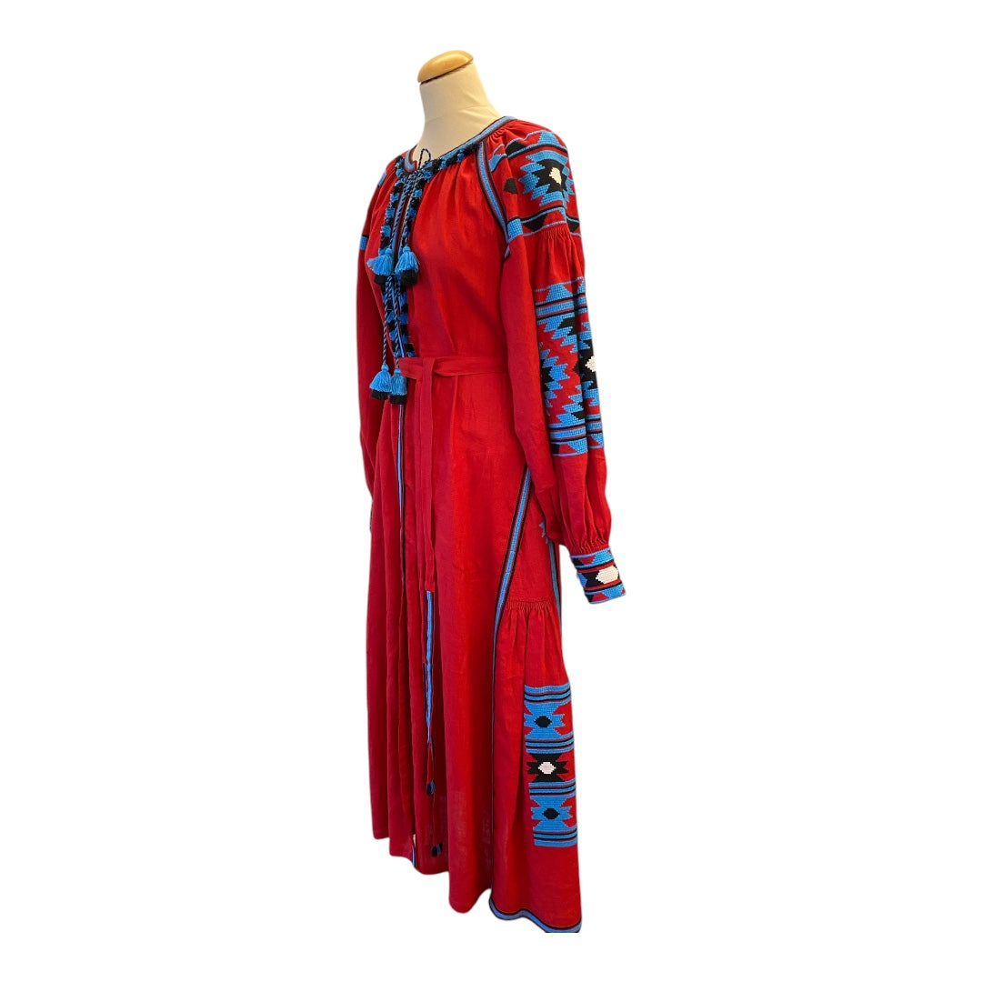 VITA KIN Red Linen Embroidered Dress Size S/M
