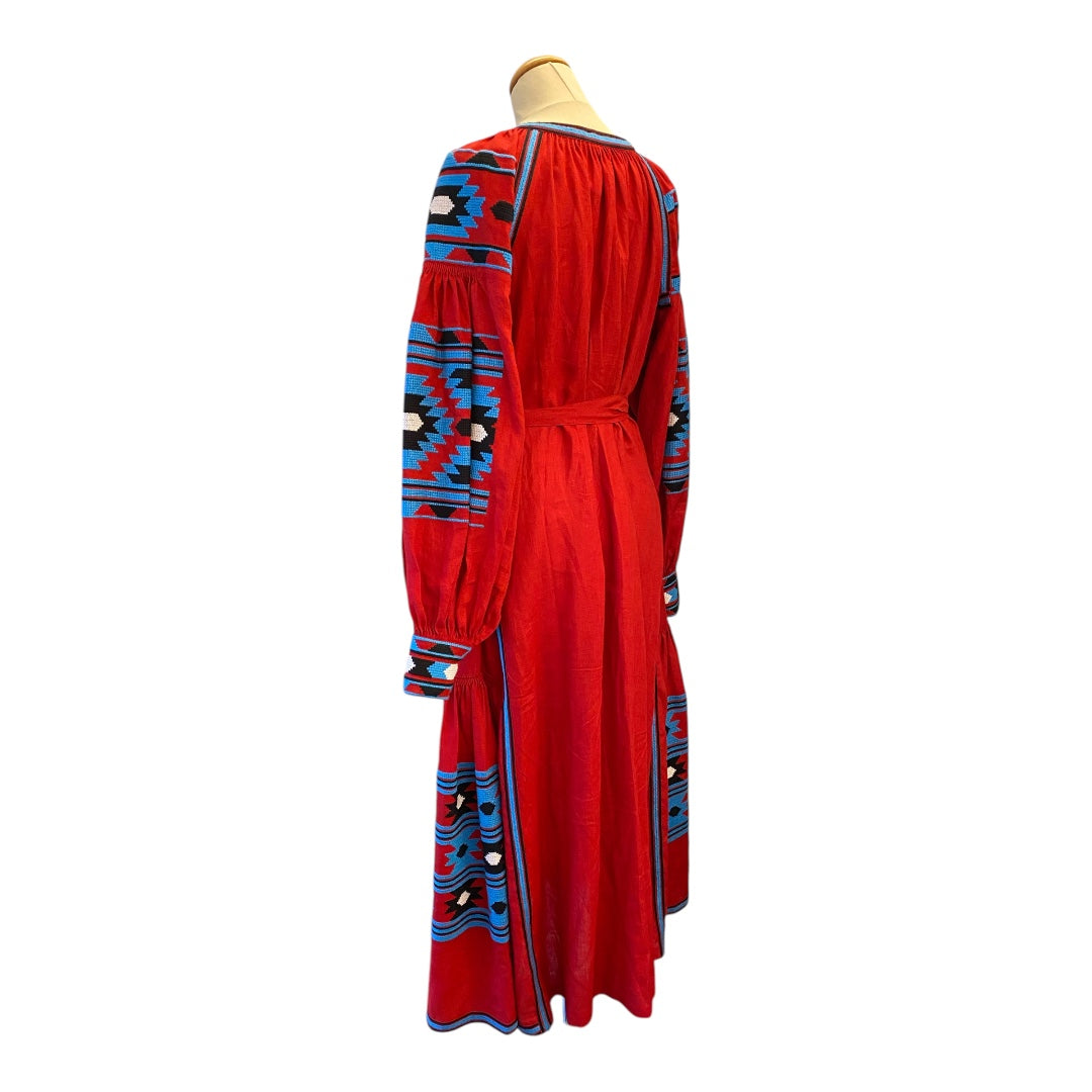 VITA KIN Red Linen Embroidered Dress Size S/M