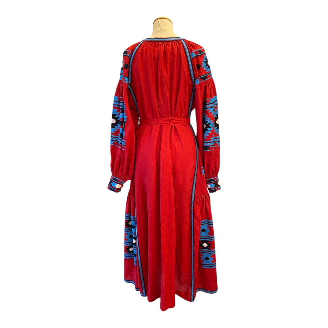 VITA KIN Red Linen Embroidered Dress Size S/M