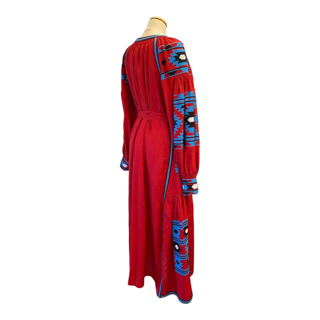 VITA KIN Red Linen Embroidered Dress Size S/M