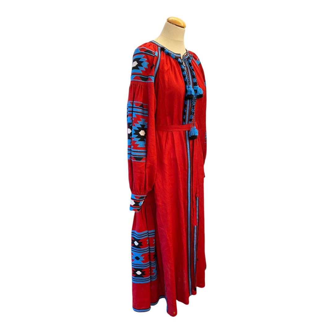 VITA KIN Red Linen Embroidered Dress Size S/M