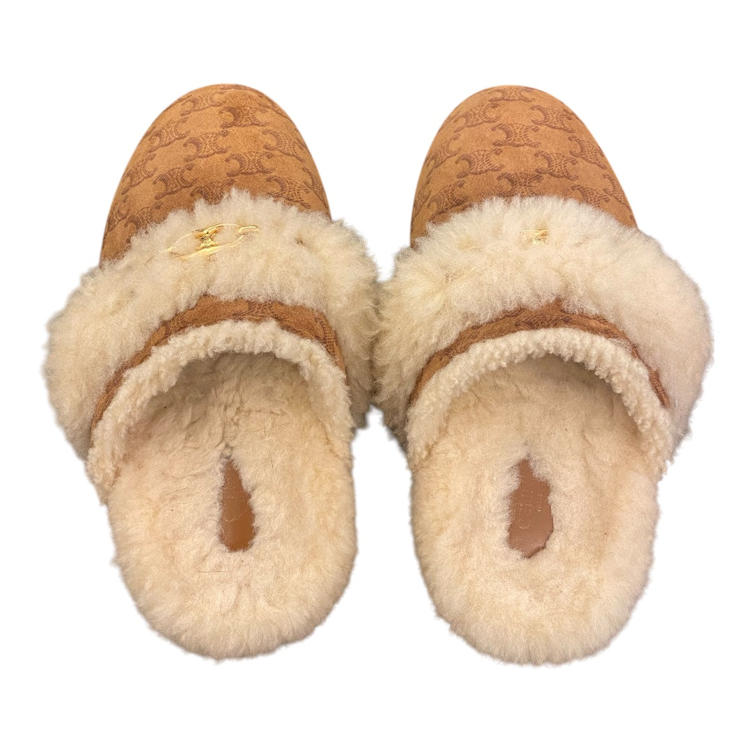 CELINE Suede Shearling Fur Mules Size 39