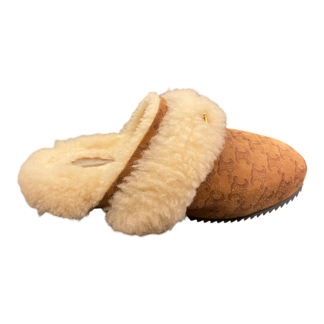 CELINE Suede Shearling Fur Mules Size 39