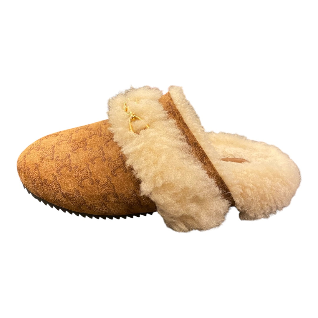 CELINE Suede Shearling Fur Mules Size 39