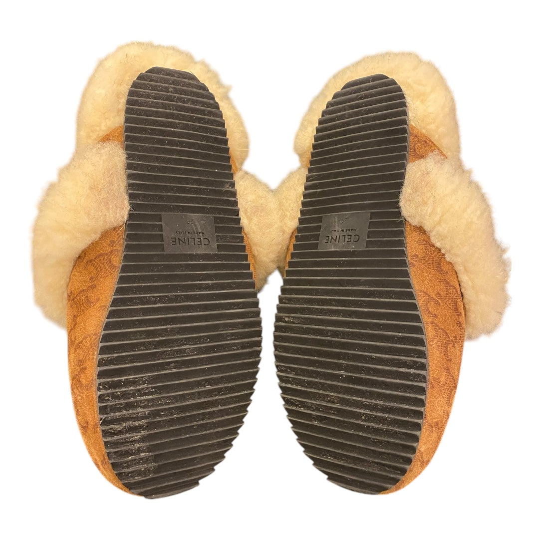 CELINE Suede Shearling Fur Mules Size 39