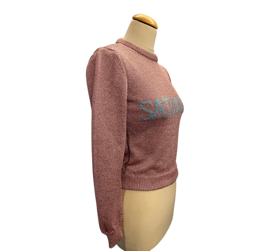 ALBERTA FERRETTI Pink Lurex Crop Sweater Size Eu 34