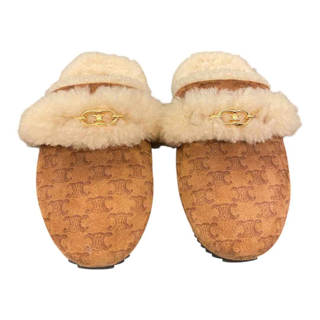 CELINE Suede Shearling Fur Mules Size 39