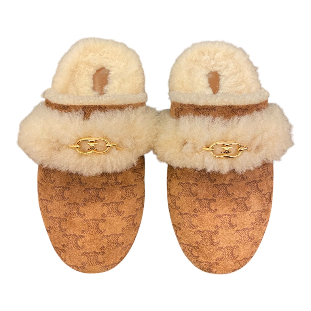 CELINE Suede Shearling Fur Mules Size 39