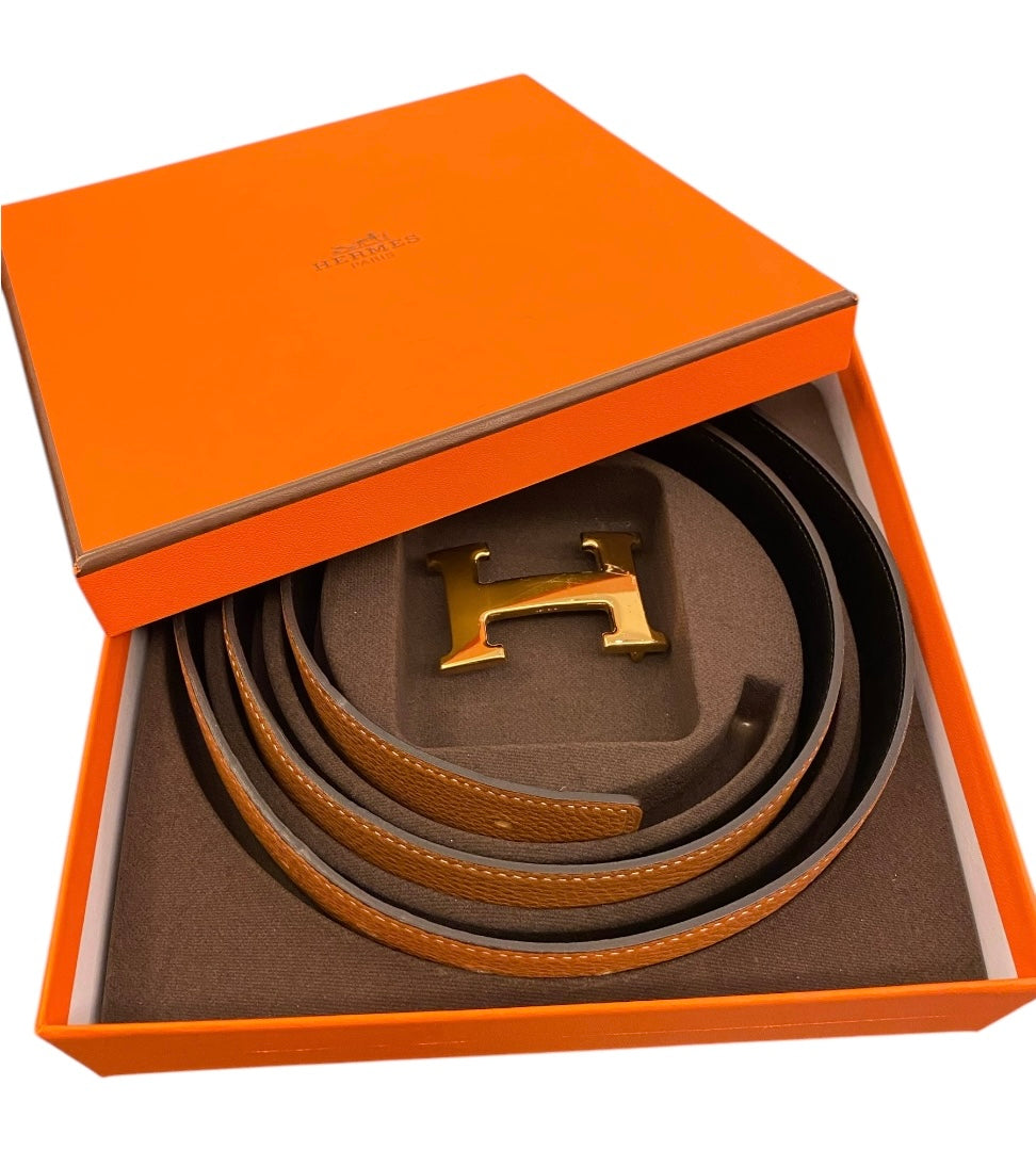HERMÈS H belt buckle & Reversible leather strap Size 95 cm
