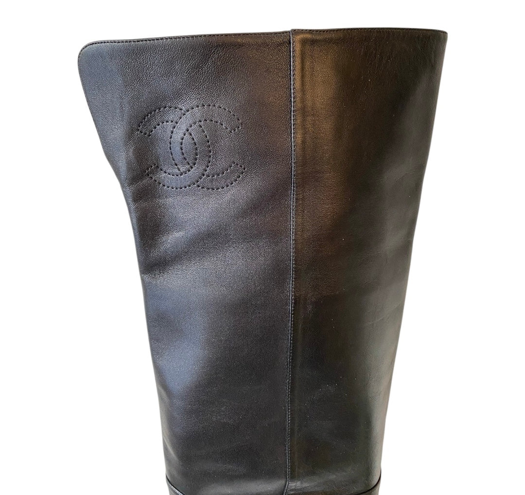 CHANEL CC Leather Over The Knee Boots Size 40C