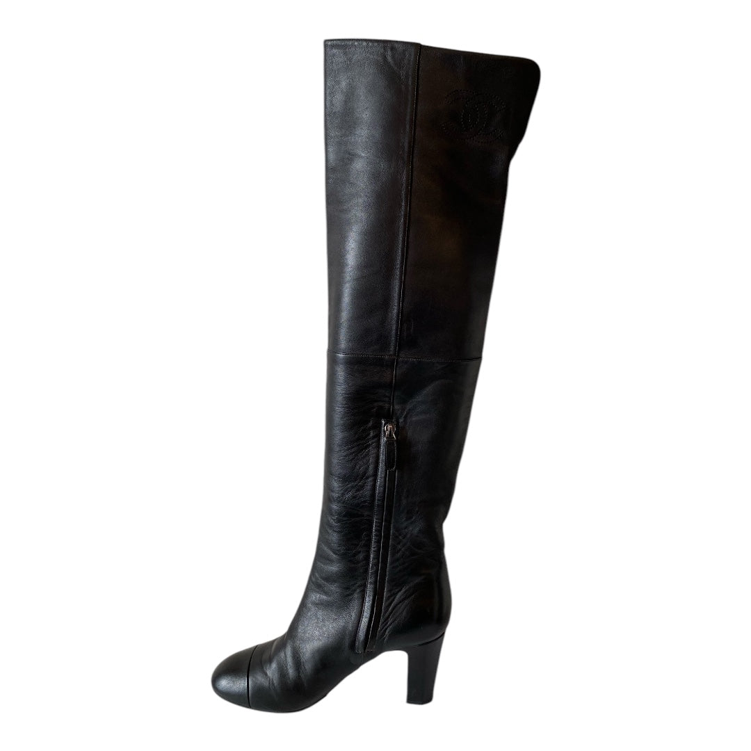 CHANEL CC Leather Over The Knee Boots Size 40C