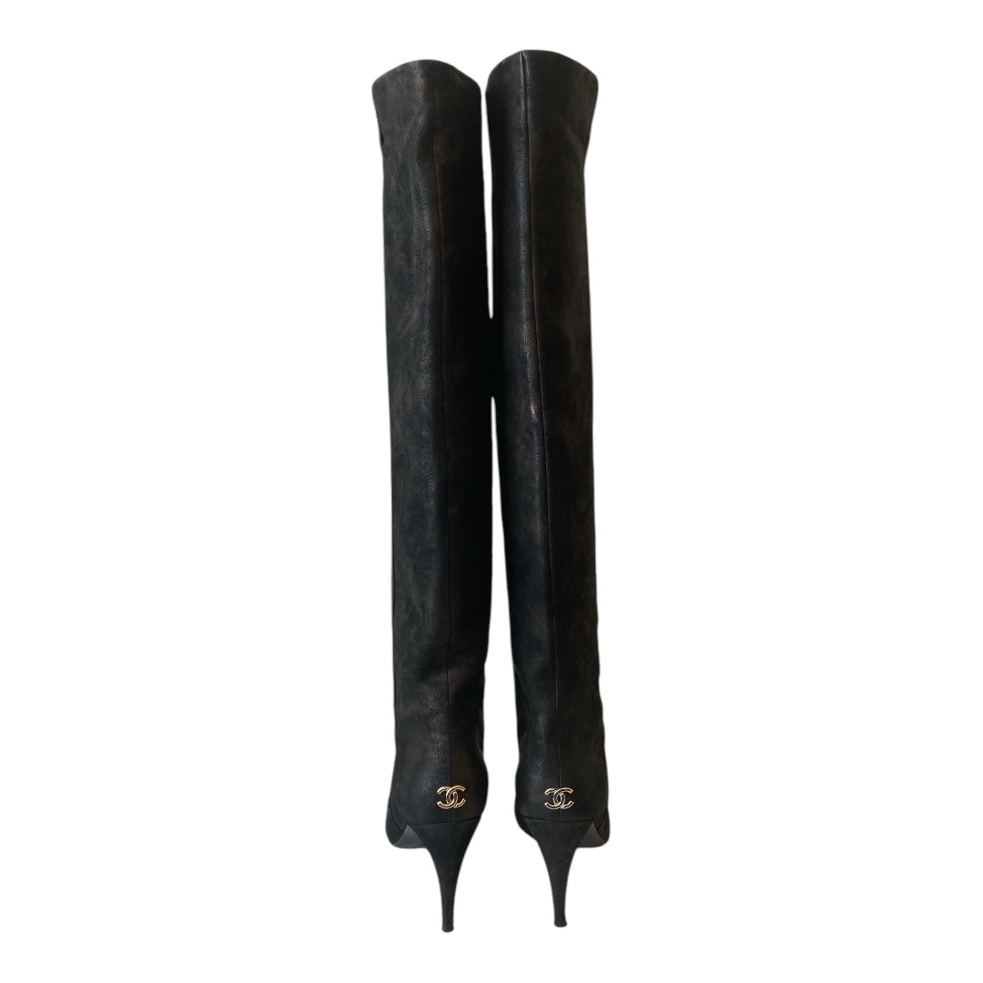 CHANEL Suede Over The Knee Boots Size 40,5