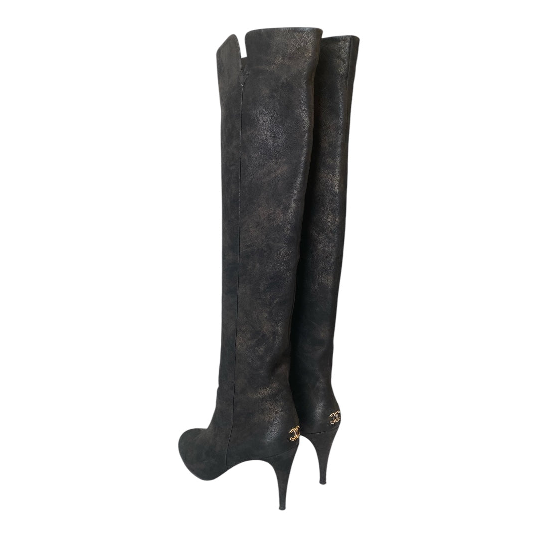 CHANEL Suede Over The Knee Boots Size 40,5