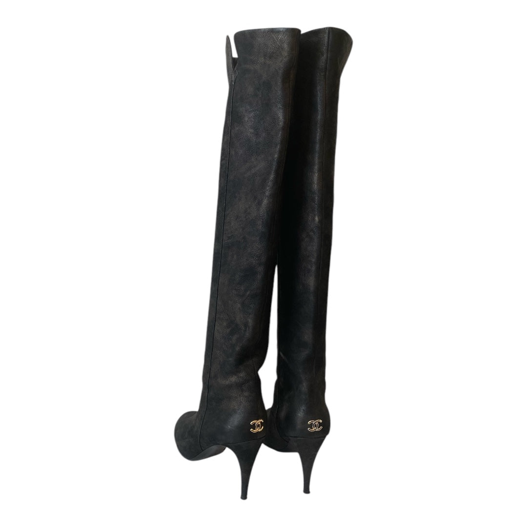 CHANEL Suede Over The Knee Boots Size 40,5