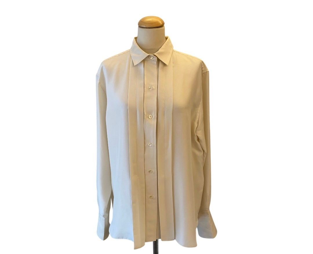 TOTÊME Off-White Pleated Silk Shirt Size 38