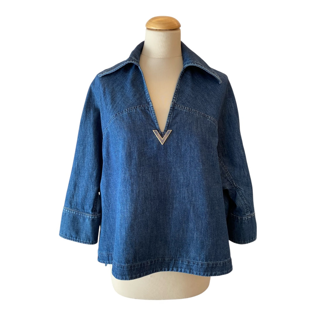VALENTINO V-logo Denim Chambray Kaftan Shirt Size IT 40