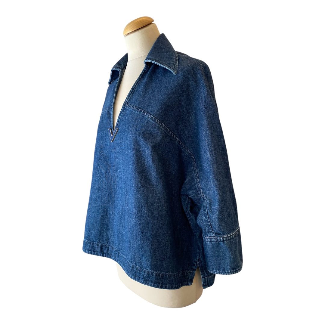 VALENTINO V-logo Denim Chambray Kaftan Shirt Size IT 40