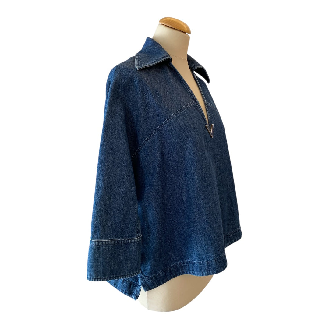 VALENTINO V-logo Denim Chambray Kaftan Shirt Size IT 40