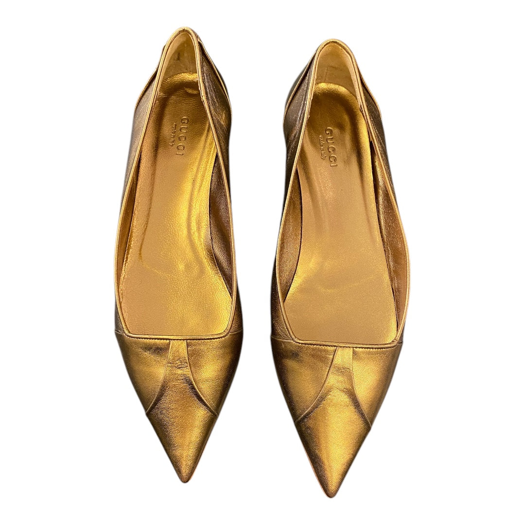 GUCCI Gold Leather Pointed Toe Flats Size 38,5C