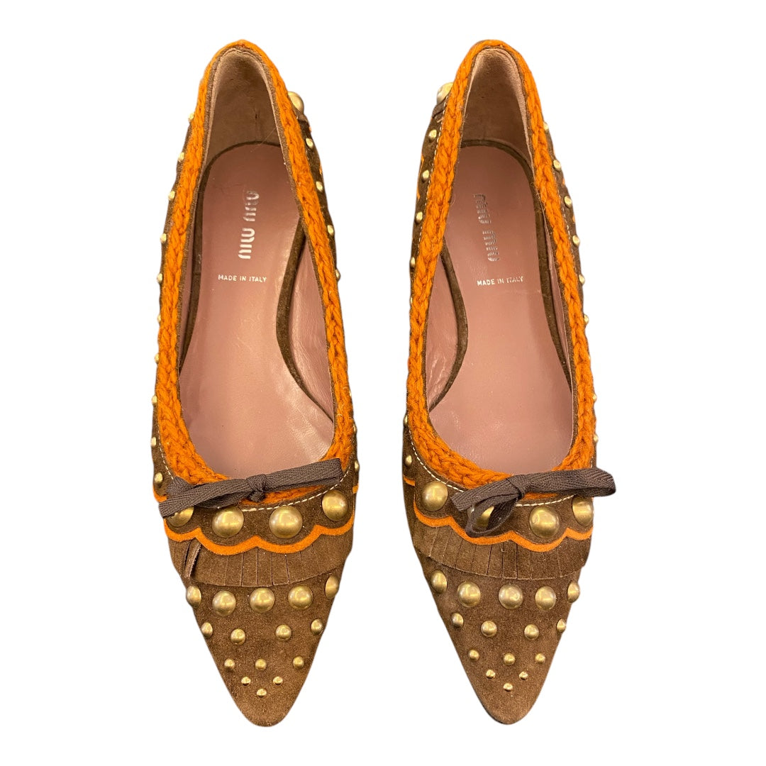 MIU MIU Suede Studded Ballet Flats Size 38,5