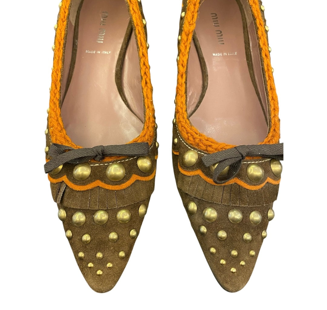 MIU MIU Suede Studded Ballet Flats Size 38,5