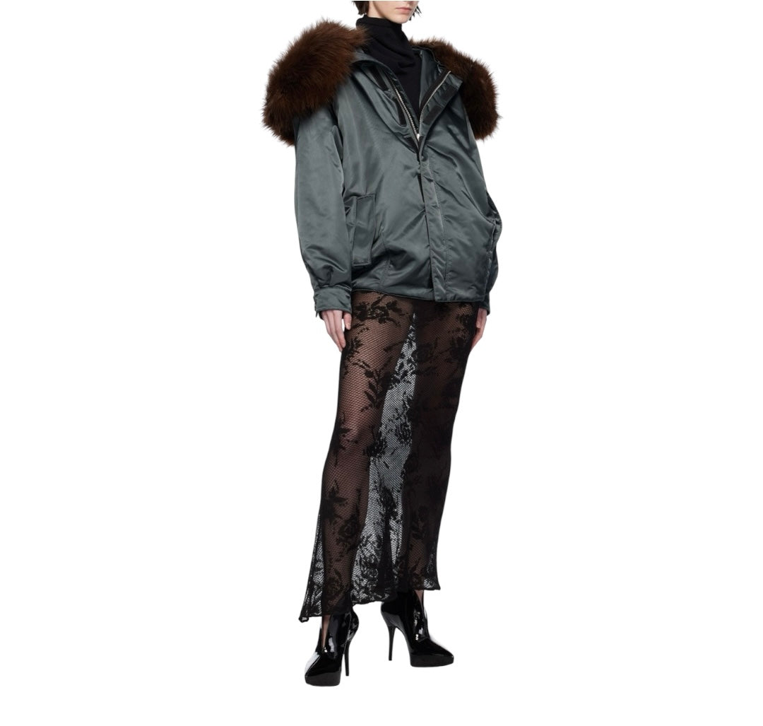 ALAÏA Fur-Embellished Maxi Bomber Jacket Size 38