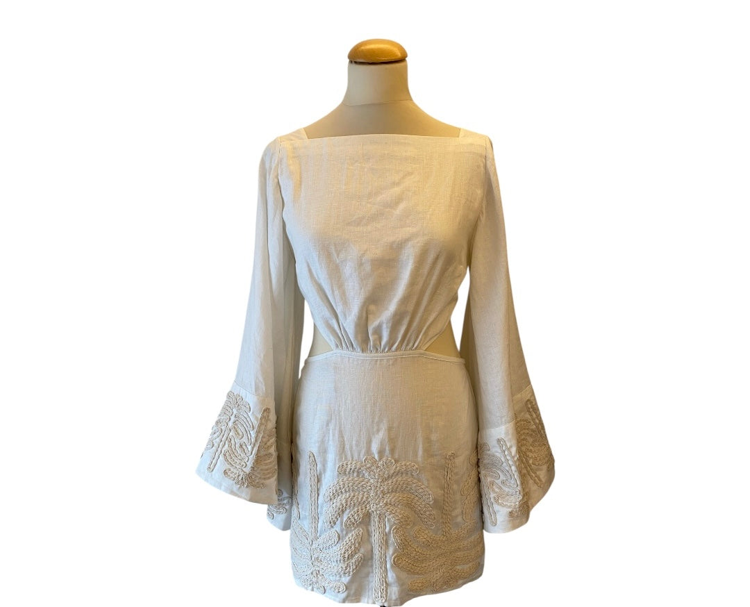 JOHANNA ORTIZ Embroidered Linen Dress Size 4