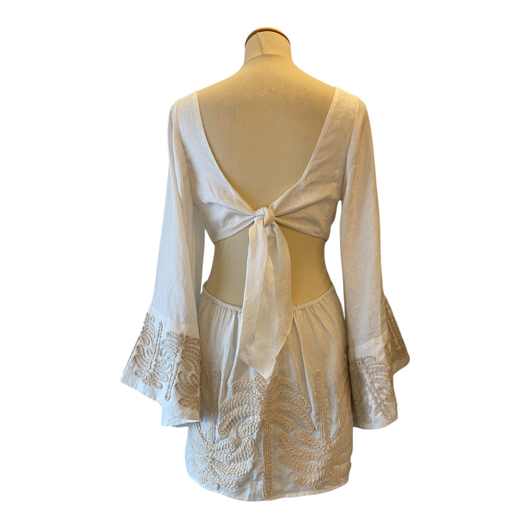 JOHANNA ORTIZ Embroidered Linen Dress Size 4