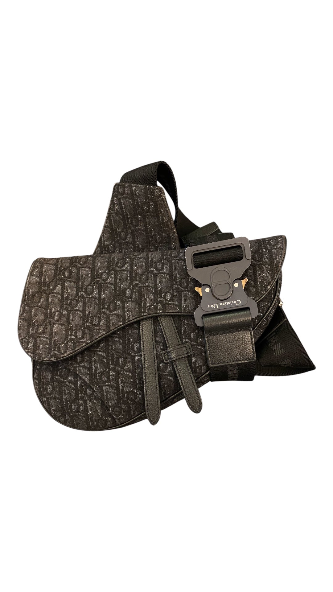 CHRISTIAN DIOR Black Oblique Jacquard Saddle Bag