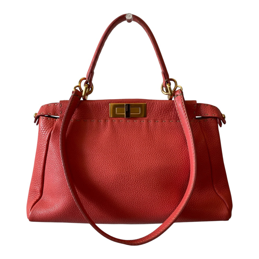 FENDI Coral Orange Peekaboo Top Handle Bag