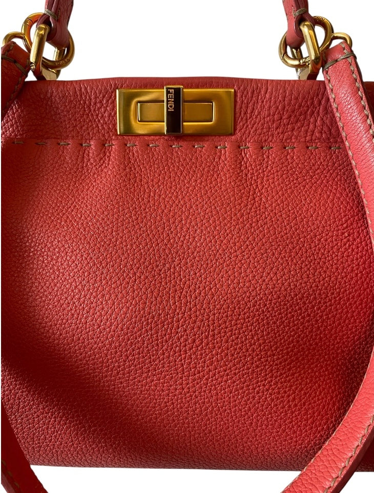 FENDI Coral Orange Peekaboo Top Handle Bag