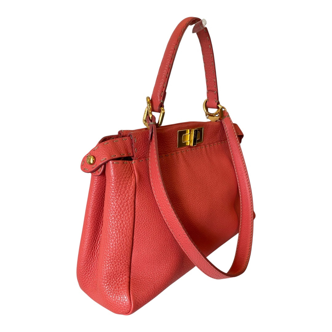 FENDI Coral Orange Peekaboo Top Handle Bag