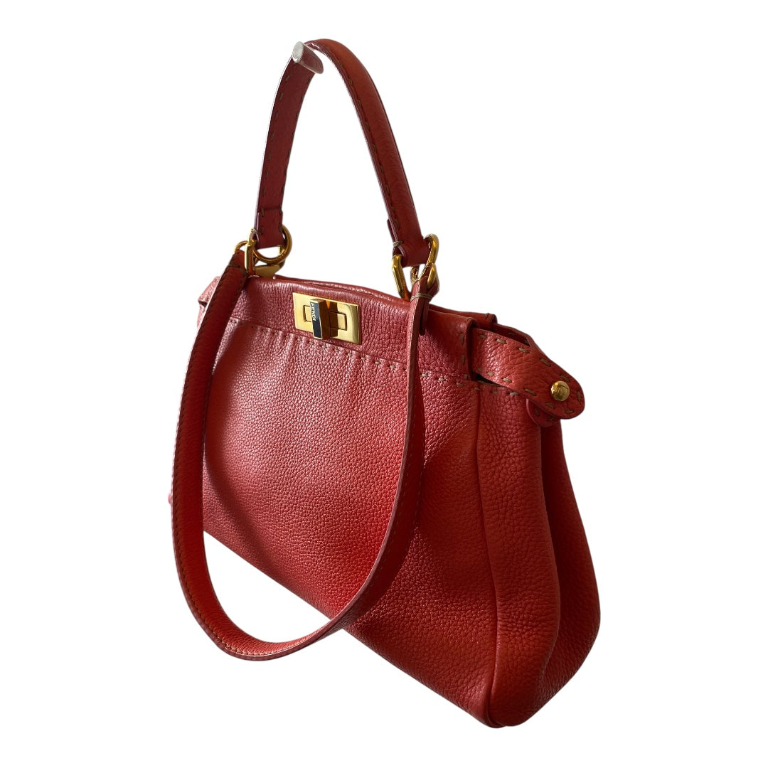 FENDI Coral Orange Peekaboo Top Handle Bag