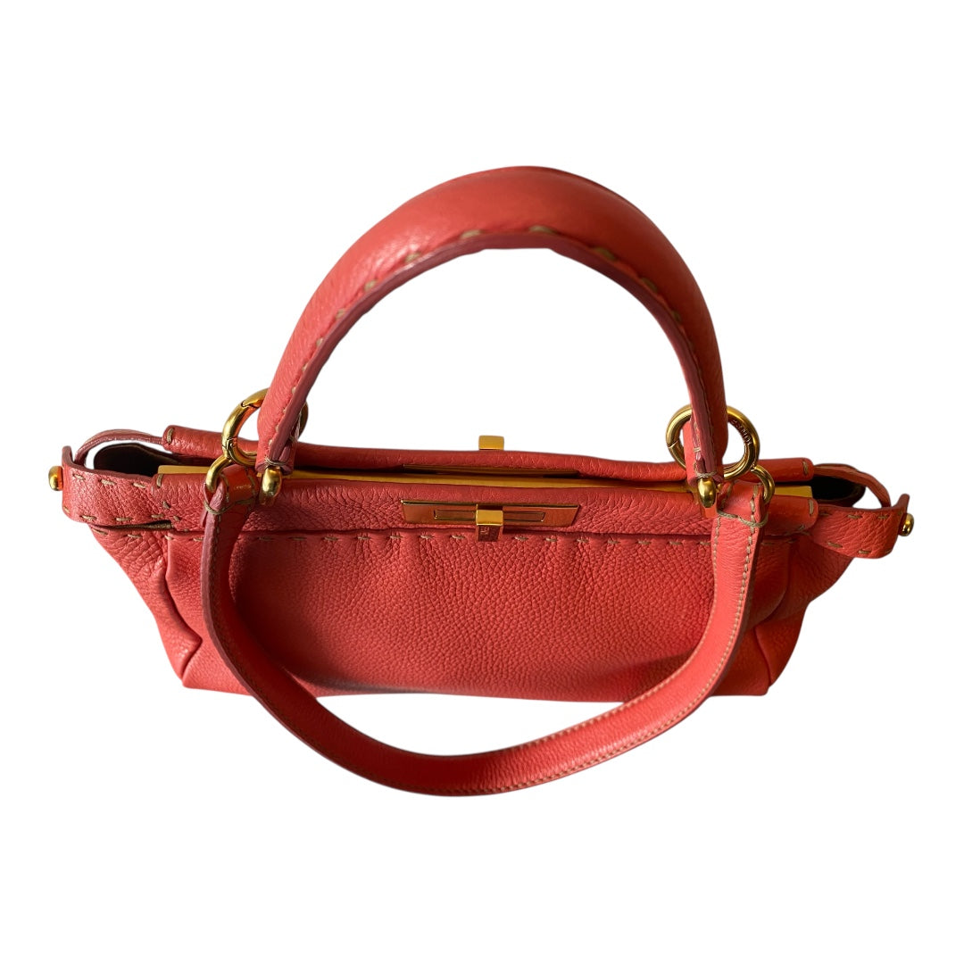 FENDI Coral Orange Peekaboo Top Handle Bag