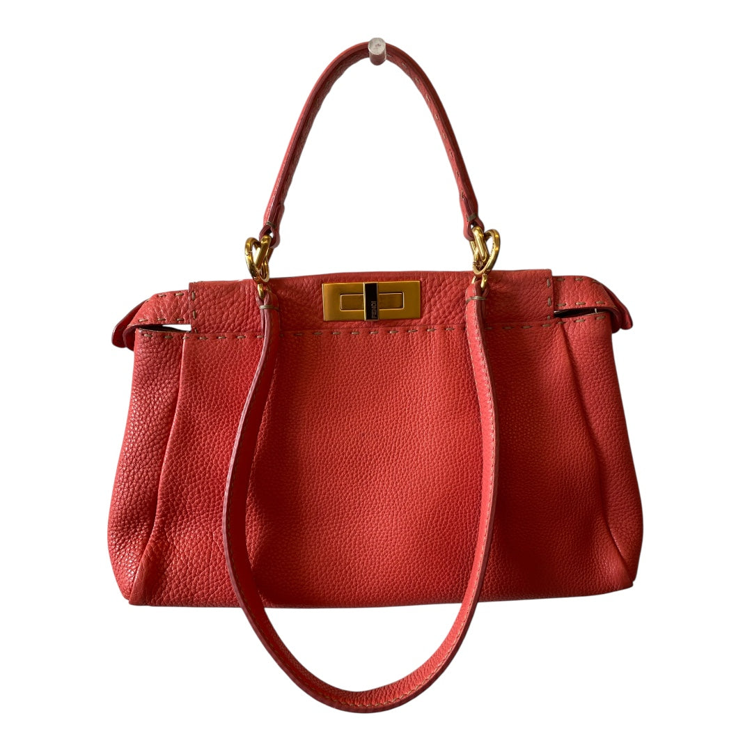 FENDI Coral Orange Peekaboo Top Handle Bag