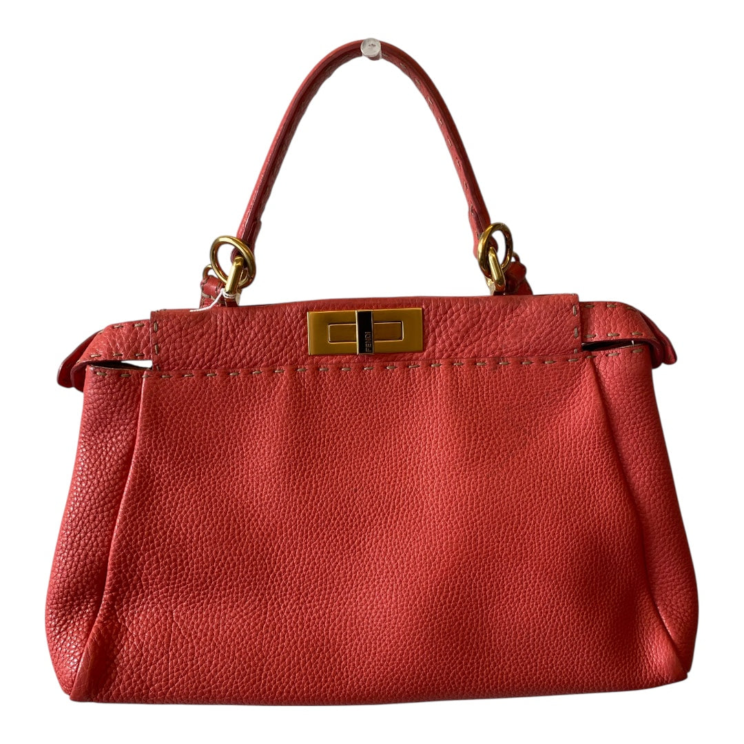 FENDI Coral Orange Peekaboo Top Handle Bag