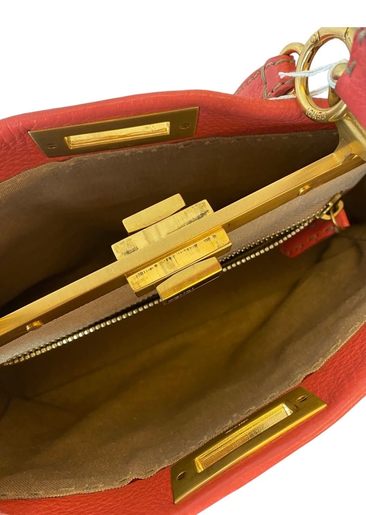 FENDI Coral Orange Peekaboo Top Handle Bag