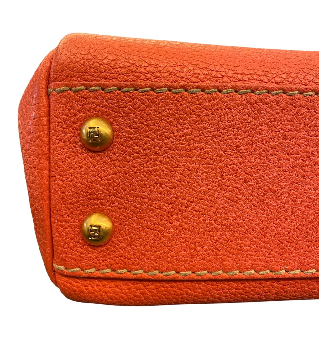 FENDI Coral Orange Peekaboo Top Handle Bag