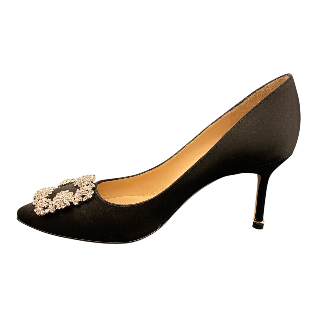 MANOLO BLAHNIK Hangisi 70 Crystal-Embellished Satin Pumps Size 38